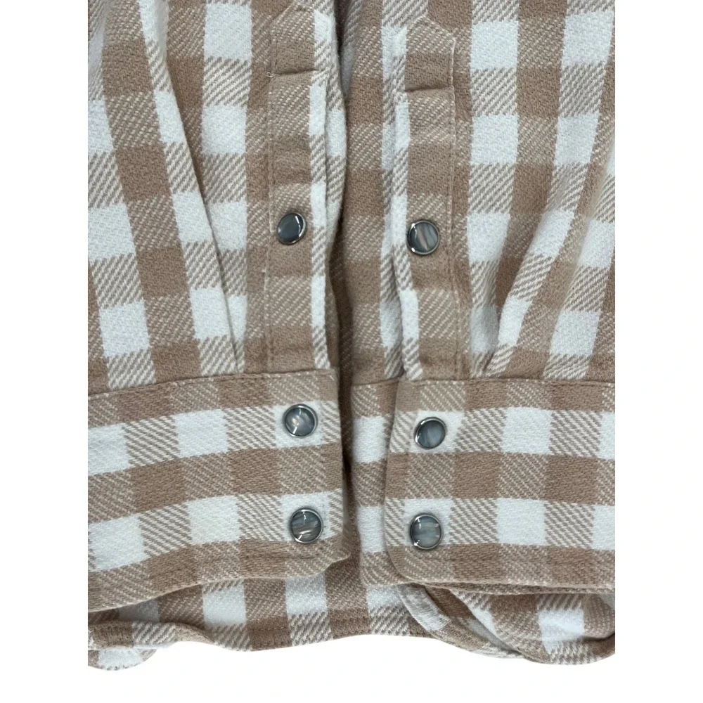 J Crew Relaxed Fit Plaid Flannel Western Pearl Snap Shirt S‎ Tan White S Shacket